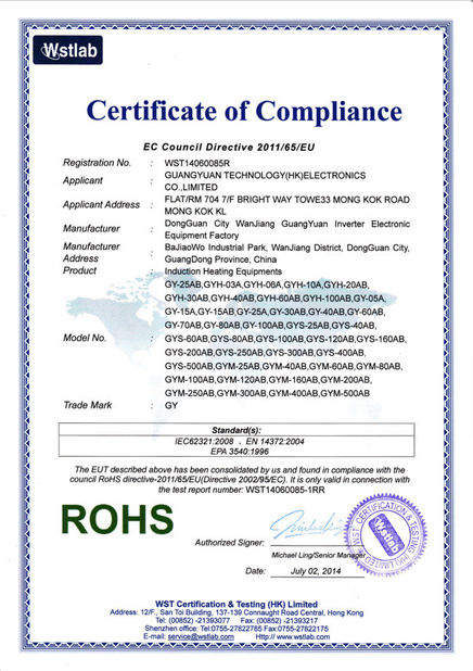 Chiny Guangyuan Technology (HK) Electronics Co., Ltd. Certyfikaty